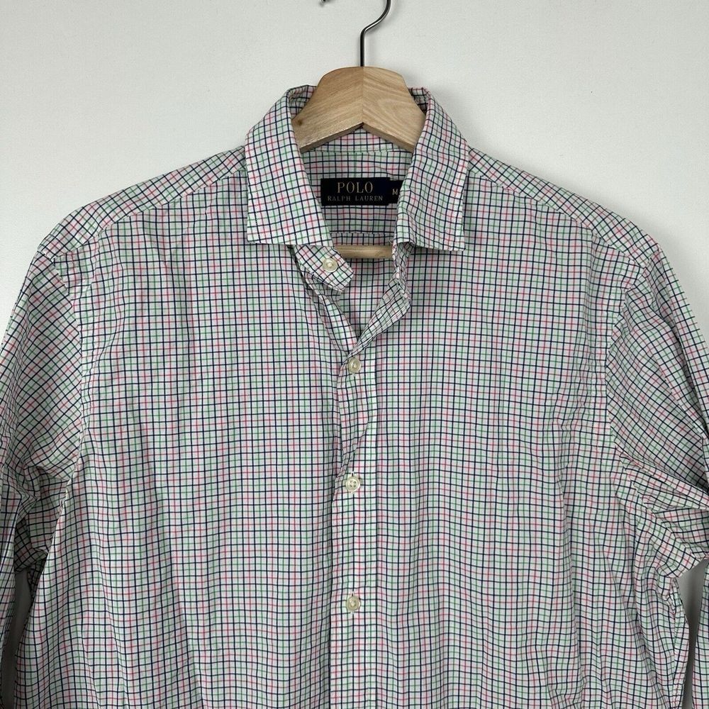 Polo Ralph Lauren Shirt‎ Mens Medium Button Up Blue Green Pink Check